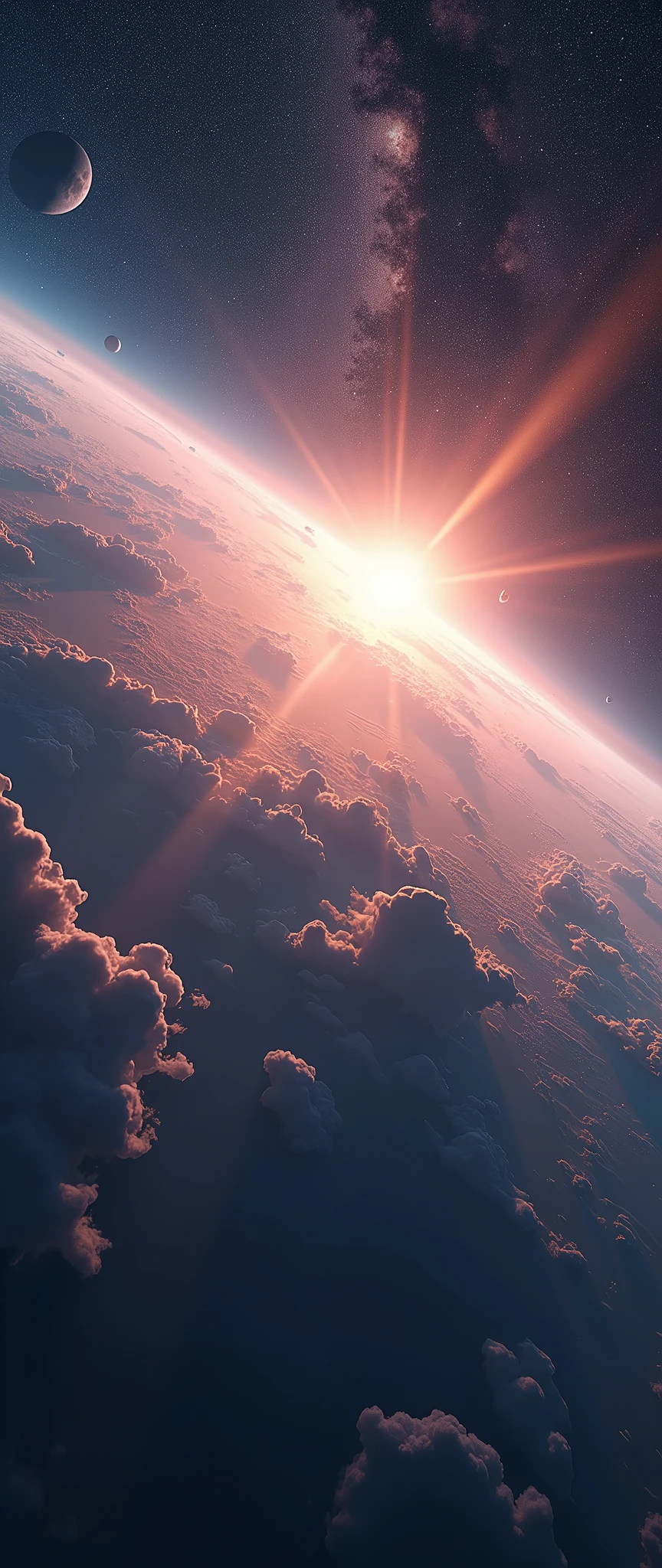 (masterpiece:1.2,Exceptional Quality,mirror-like,Cinematic Experience),8k,wallpaper,(Photographed from space:2.0),stratosphere,rainbow,beautiful photo,(dynamic:2.0)