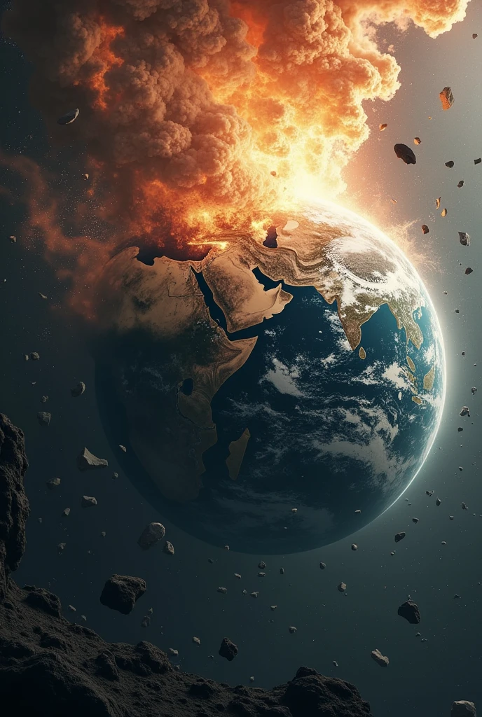 A vivid representation of Earth’s complete annihilation, depicting atmospheric collapse and the dispersal of biosphere remnants into space.