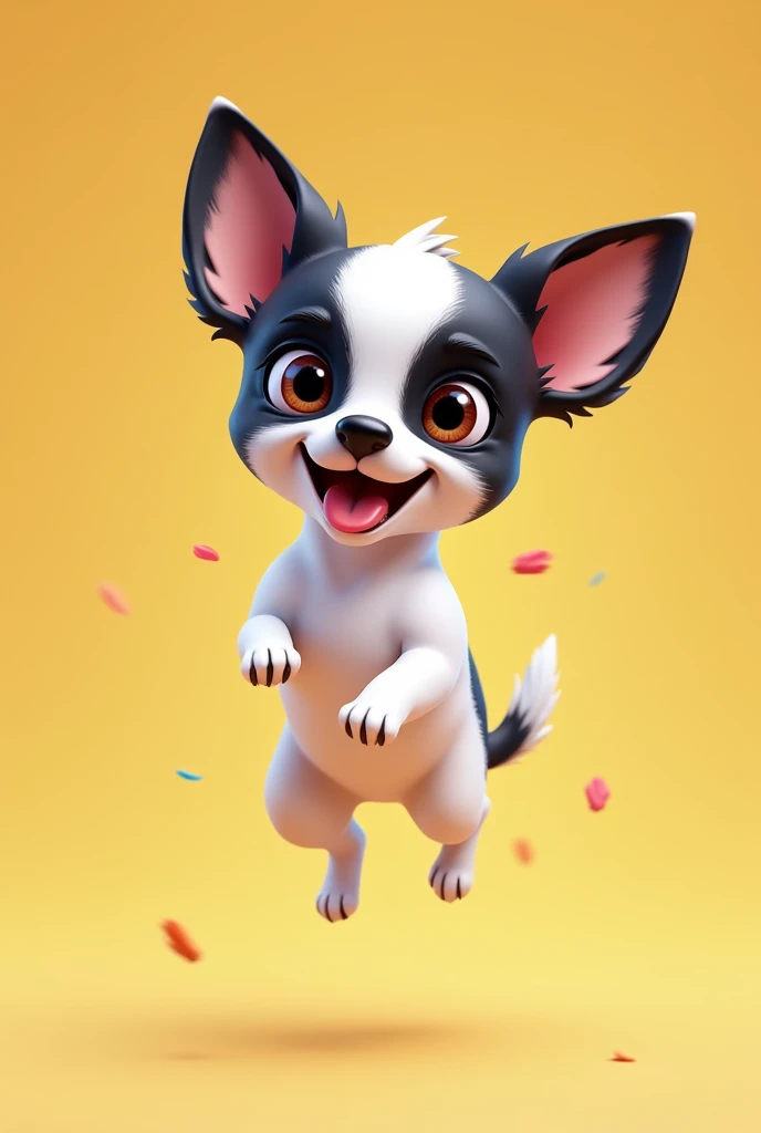 White and black haired chihuahua cartoon style full body jump