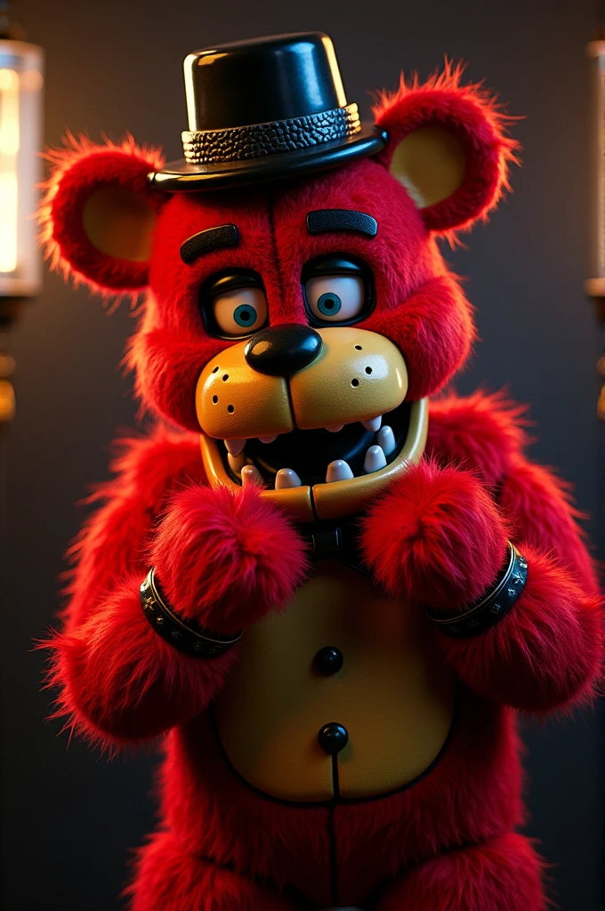 Glamrock Freddy from fnaf masturbating with a horny face 
