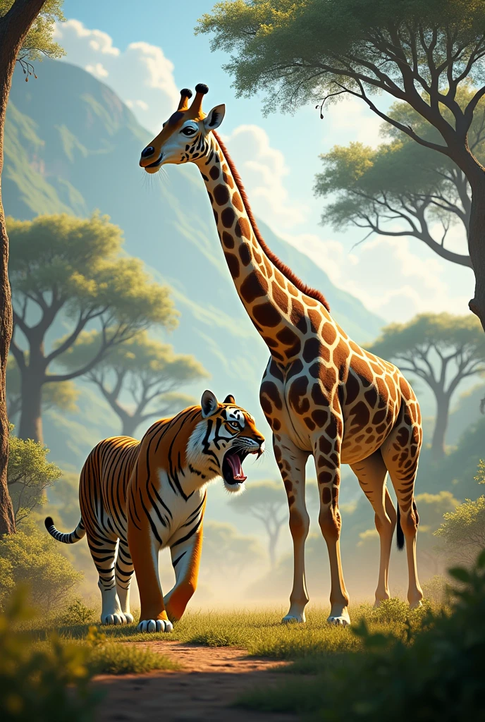 Giraffe and tiger 