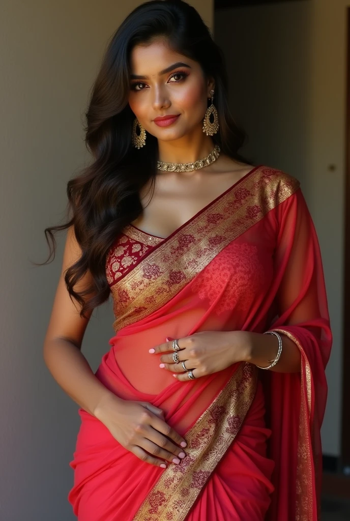 Indian lady have big boobs and nipples and hips looking very sexy
wear saree which on written Jay and ayush