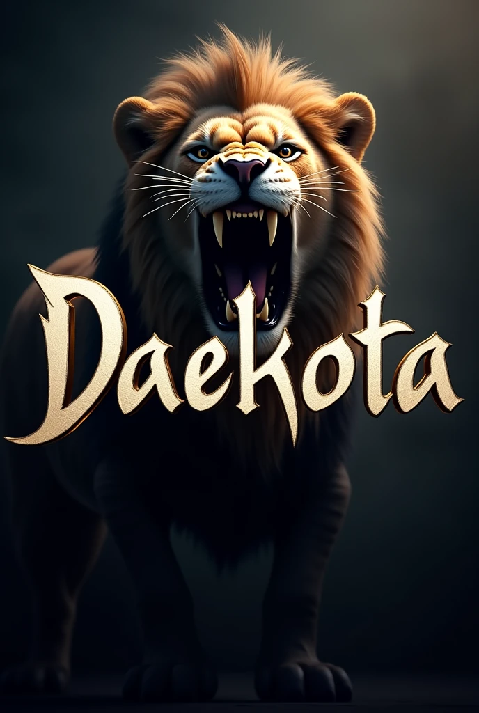 Daekota animated text in background  of aggressive lion