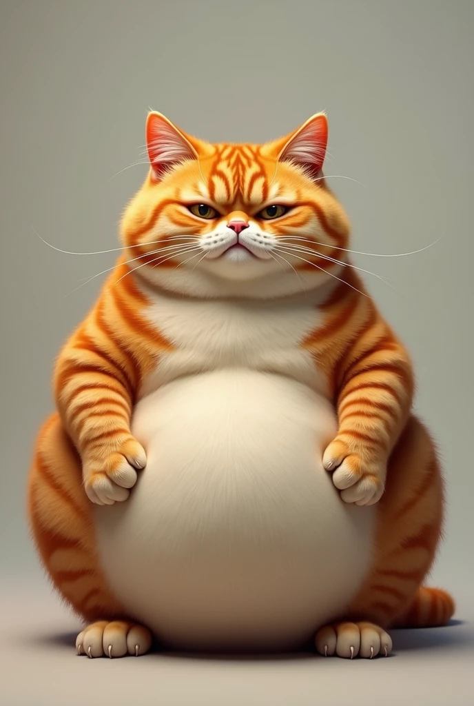 Fat orange cat looks down at his belly