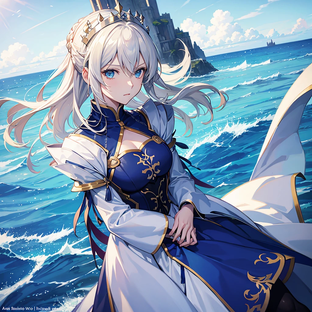 Artoria pendragon anime version and looking at the blue sky