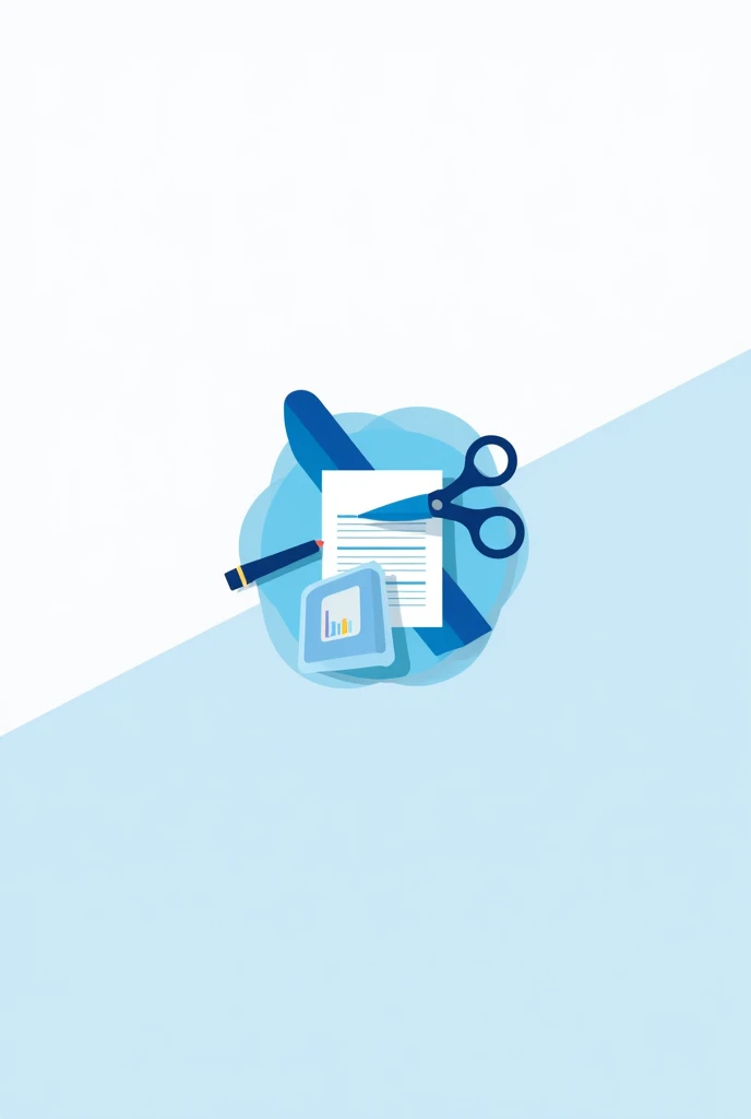 imagologotype that has a pencil, scissors, sheet of paper and a ruler. that has white and blue colors combined 