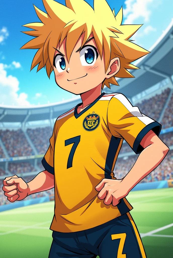 art in drawing creates a character like Shuya Goenji from Inazuma Eleven soccer anime favorite color yellow