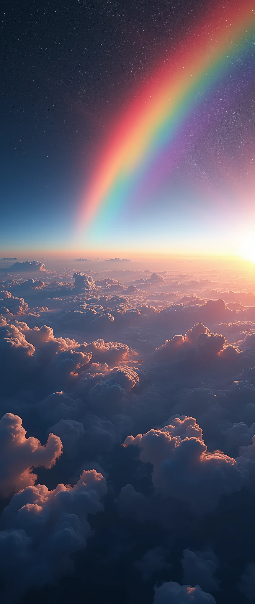 (masterpiece:1.2,Exceptional Quality,mirror-like,Cinematic Experience),8k,wallpaper,(Photographed from space:2.0),stratosphere,(rainbow:2.0),beautiful photo,(dynamic:2.0)