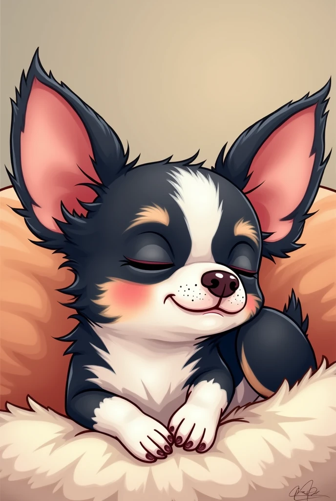 White and black haired chihuahua cartoon style sleeping