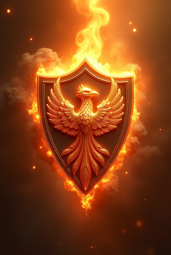 The emblem looked like a shield brooch with a Phoenix filling the frame. And it's a sky orange theme and little bit with magic.
