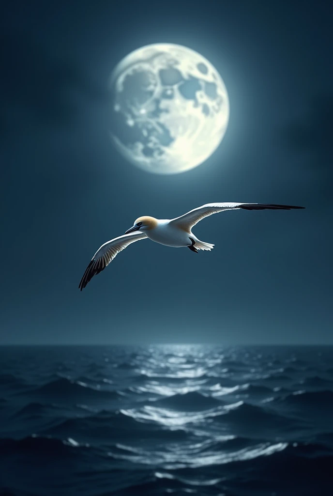1 gannet flying in full moon