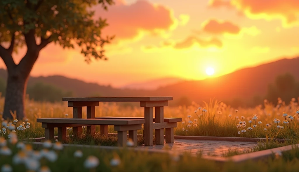 coffee,table,bench,sunset,daisies