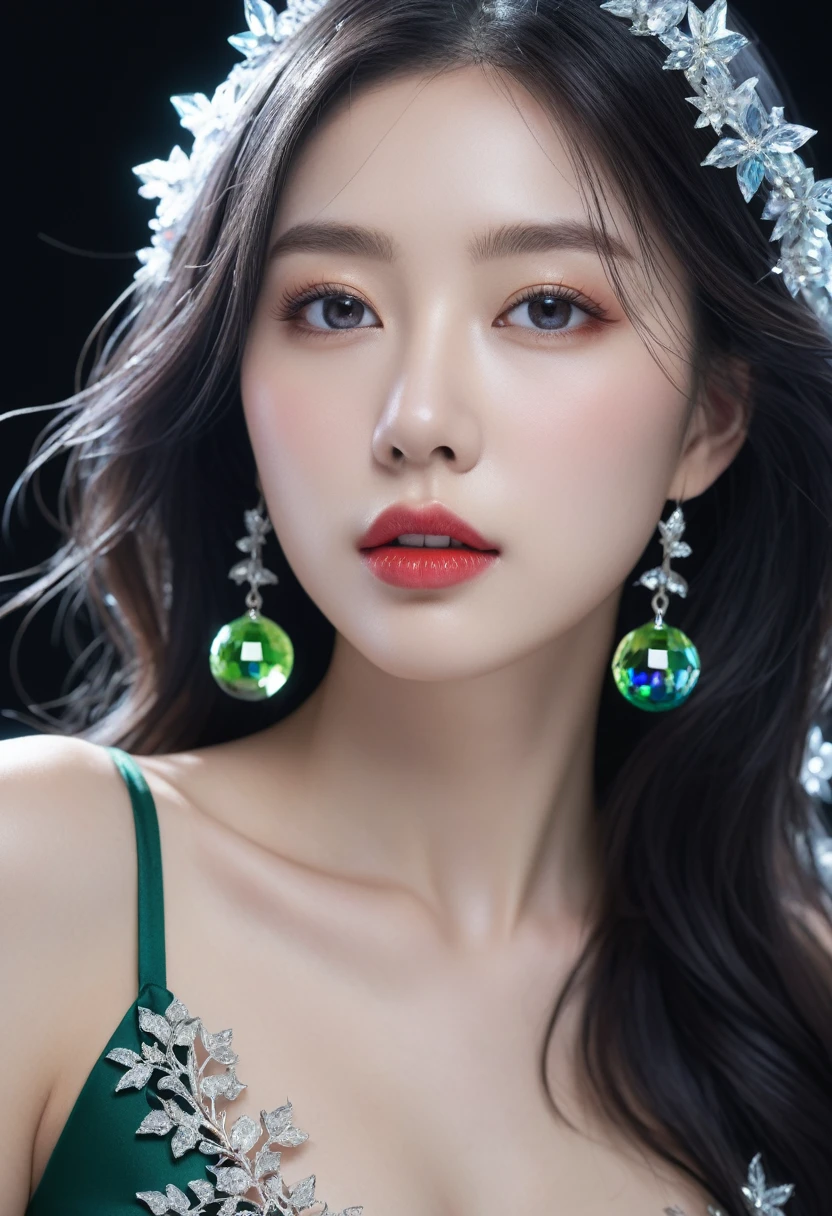 (female 1명:1.2),Chinese girls,Stars in the Snow,(short skirt:1.4),(female 1명:1.3),masterpiece,high quality,female 1명,extremely detailed,(fractal art:1.3),fancy,most detailed,(Chiffon, Body Painting:1.2),8k,digital art,Macro Photography,Quantum Dot,sharp focus,dark shot,cinematic,Microworld,femur,(upper femurs shot:1.2),front view,(pure girl:1.1),(White dress:1.1),(whole body:0.6),흩어져있는 shining flower잎이 많이 있습니다,bubble,contour deepening,(White_background:1.1),cinematic angle,underwater,Attached,Green long mountain,2 girl,jewel류,earring,Lips,assembly,portrait,eye shadow,realistic,nose,{{best quality}},{{masterpiece}},{{very detailed}},{illustration},{detailed light},{very delicate and beautiful},female,{beautiful and delicate eyes},Stars in the Snow,Messy floating hair,colored inner hair,별이 shining 하늘이 머리카락을 장식합니다,depth of field,big bust,split,hazy,There are no humans,traditional media,jewel,crystal,still life,Dance,Sympathy,all the colors of the rainbow,halo,cable,realistic,laugh,manicure,Lips,seat,very long hair,flower,zj,simple background,shining,hazy,There are no humans,depth of field,black background,jewel,crystal,realistic,red jewelstone,still life,wing,jewel female 1명,Dark Fairy Witch Spirit Forest with Magic Ball on Fairyland Collection Crystal Stone Figurine,hand,femurhighs,jewel,