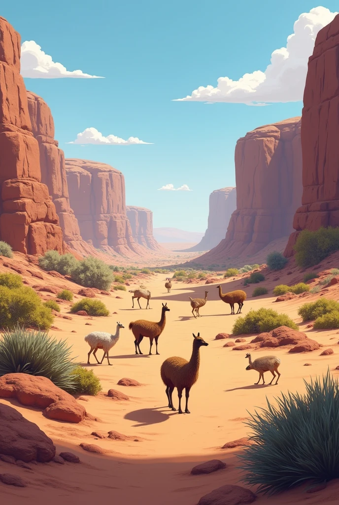 Semi-desert landscape of the city of combarbalá chile along with animals of the sona living in harmony