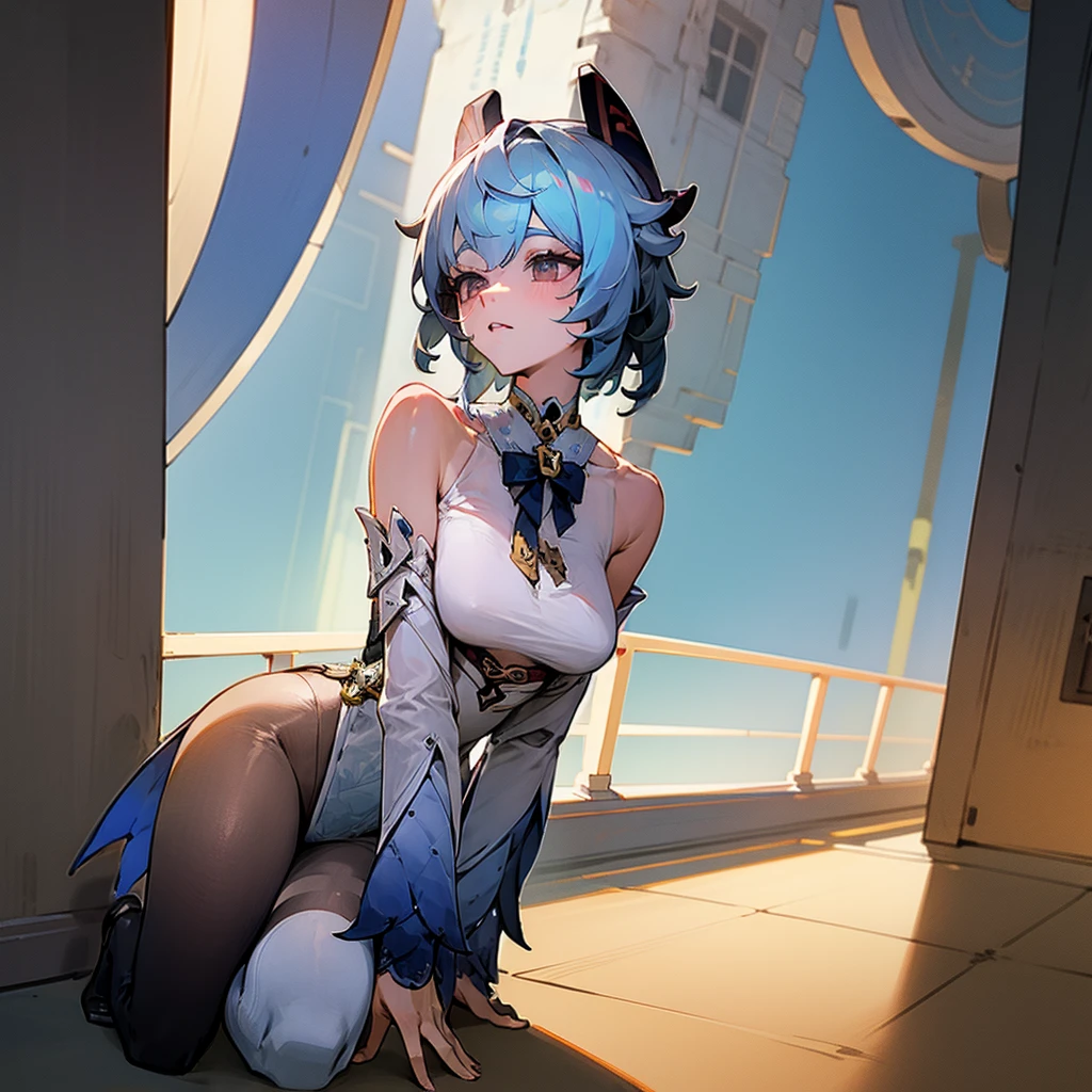 （(Highest quality))（(masterpiece))（(detailed))(nsfw）（(Highest quality))（(masterpiece))（(detailed))(Browsing Caution) (1girl)long penis blue hair、Big Breasts、horn　(see-through clothes)  