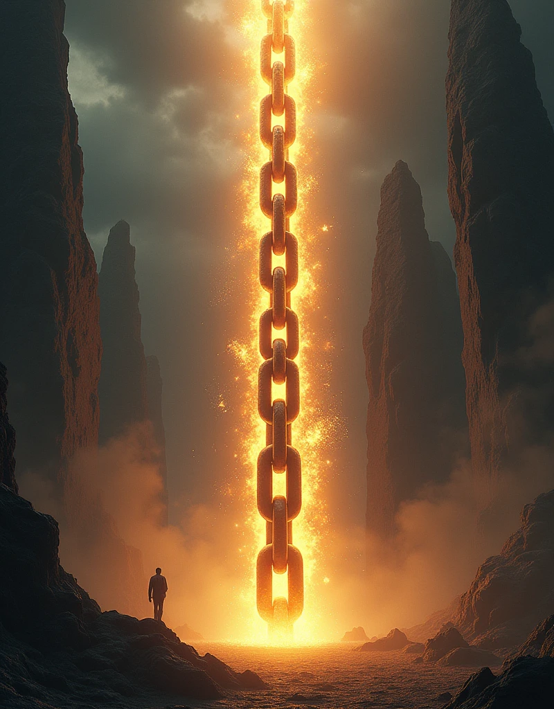 The Immortal Locking Chain is made of ancient divine objects.,It looks like an ordinary iron chain.,But it contains immense power。It is huge and reaches the sky,Flashing with dazzling ligheems to contain infinite energy