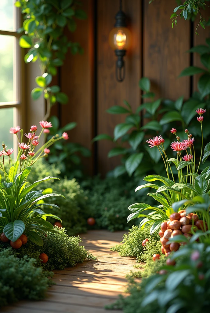 Wood leaves and flowers 