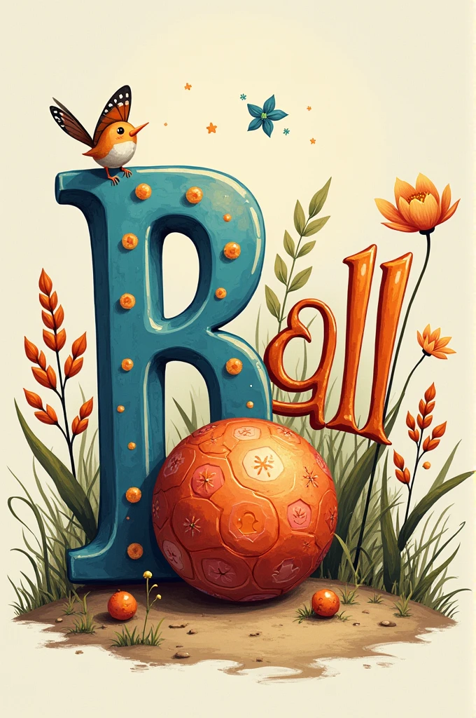 Letter Bb with the word ball and a beautiful little ball