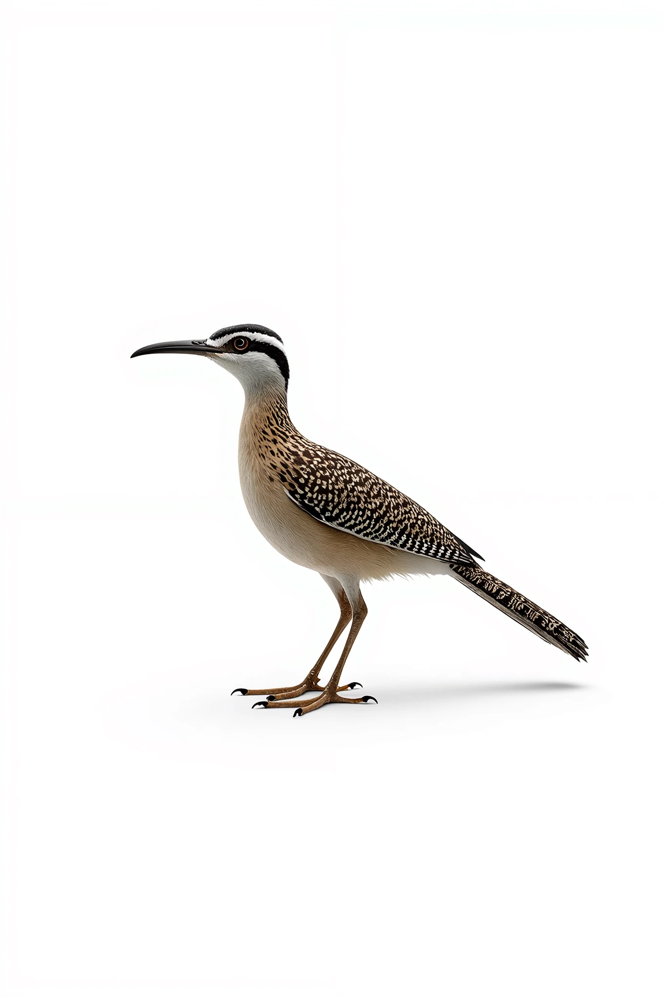 (photorealism:1.2), image of Greater Roadrunner isolated in the white background.