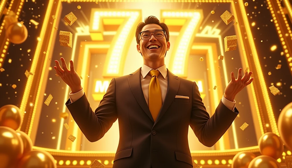 【Characters to display】
7.77 million yen　BIG　BONUS←in capital letters

【design】
color：金color
背景：flashy、Pachinko jackpot style、全体的に金color