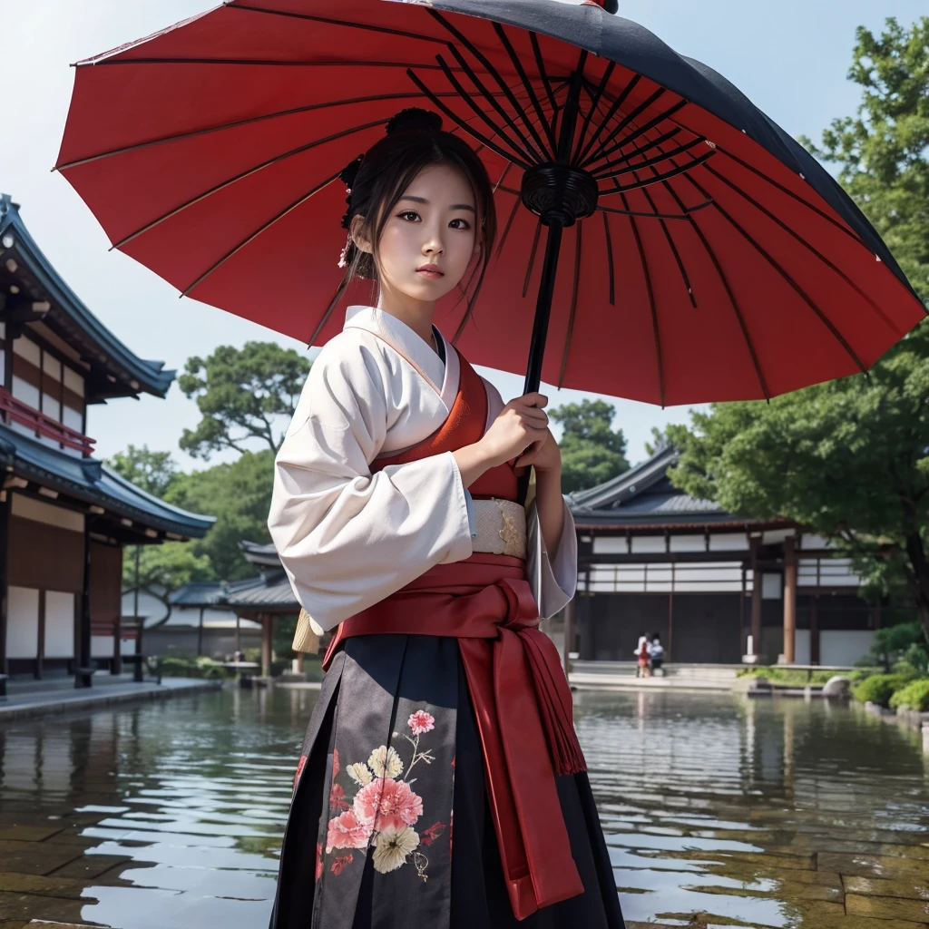 Samurai girl holding a big umbrella,There's a lot of black shadows behind him,Long Hair,fog,Wind,night,High Noon,bamboo,Grass in the ground,Mud on the ground,Film Grain,,traditional japanese art,Oriental,ax,Ghosts of Tsushima,Handmade,Art Nouveau,detailed, sexy, nsfw detailed beauty face, Full Body Shot