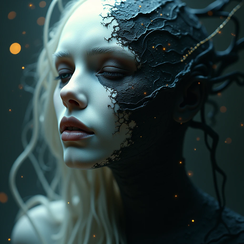 I am the face of the white and dark real-time that carries memories of all the dimensions it has visited. The threads of time are becoming more and more noticeable., The message I want to give is that if dimensions exist , the style is my real , 48k rules of thirds shadows for more volume finished in photoashoip