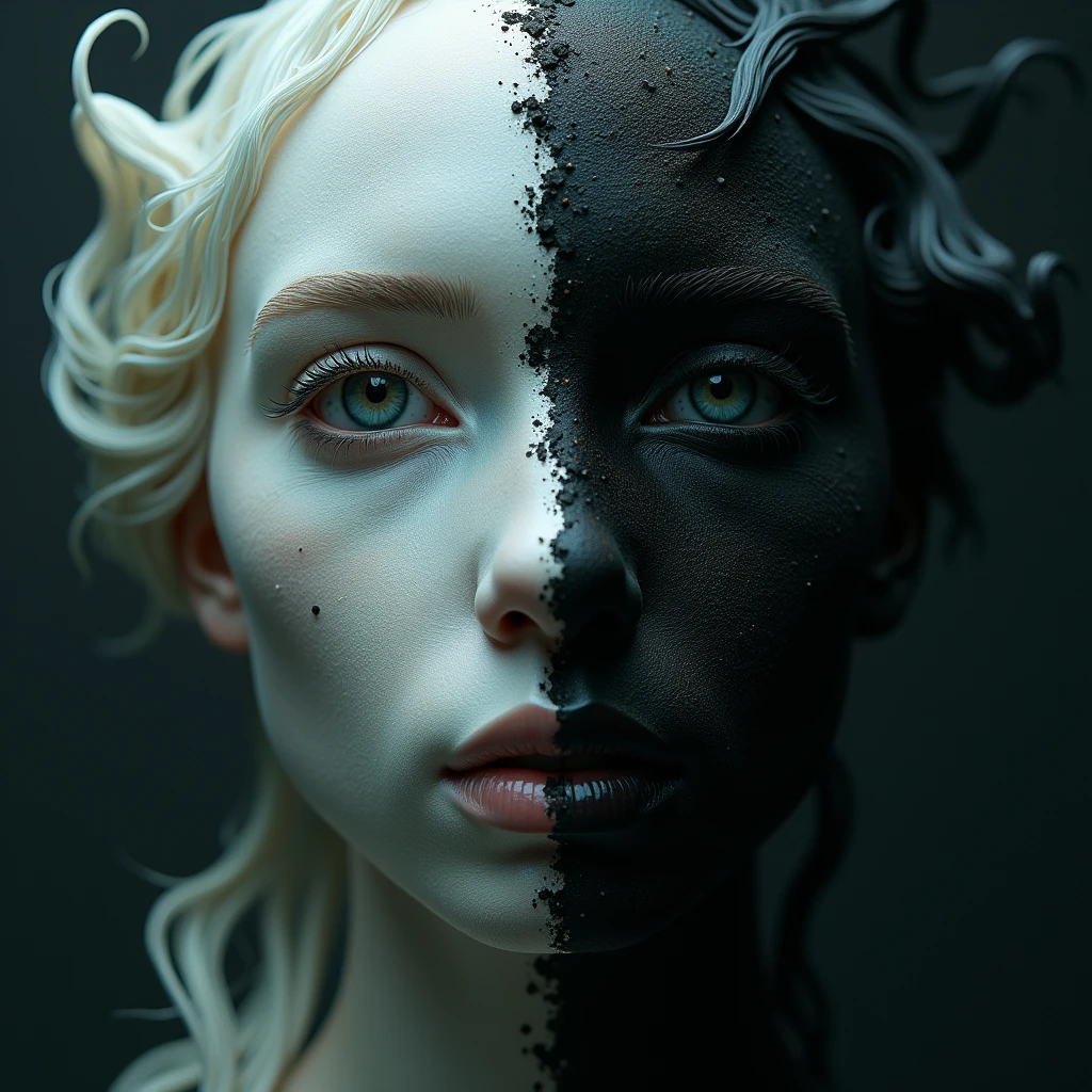 I am the face of the white and dark real-time that carries memories of all the dimensions it has visited. The threads of time are becoming more and more noticeable., The message I want to give is that if dimensions exist , the style is my real , 48k rules of thirds shadows for more volume finished in photoashoip