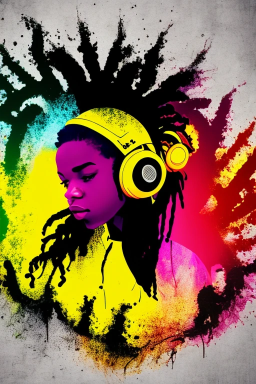 A background filled with scattered musical notes in various sizes and colors、

Creative logo illustration of a silhouette with dreadlocks and red headphones, 
Banksy、
A background completely filled with scattered musical notes in various sizes and colors, covering the entire screen.

beautiful girl colorful image

Dance hiphop Dance CREW  Waacking Dance

Punking 

black medium hair black medium hair 

Five fingers Baggy clothes Baggy clothes