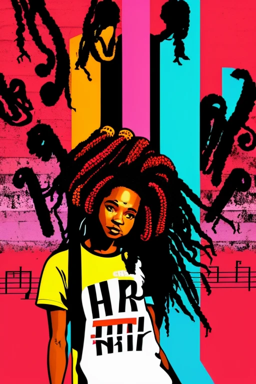 A background filled with scattered musical notes in various sizes and colors、
Creative logo illustration of a silhouette with dreadlocks and red headphones,
Banksy、
A background completely filled with scattered musical notes in various sizes and colors, covering the entire screen.
beautiful girl colorful image
Dance hiphop Dance CREW Waacking Dance
Punking
black medium hair black medium hair
Five fingers Baggy clothes Baggy clothes