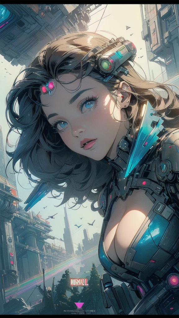 (((masterpiece, highest quality))),(((solo:1.2))),(((1girl:1.2))),32k wallpaper, very detailed, poster, vintage science fiction,(((((geometric cinematic movie poster))))), ((((bauhaus)))),(((abstract))),((((mid century modern)))),(((((portfolio))))),(((((Close-up))))),(((((bust up))))),((((more various angle)))),(((highlight))),(((complete. detailed face))),(((Extremely talented))),(((most complecated machine))),(((Overall colorfully))),((((((Absolutely simple background)))))),(((((detailed futuristic machine))))),(((Cleavage))),(((marvel super heroes))),(((rainbow color scheme))),(((A clear touch of art)))