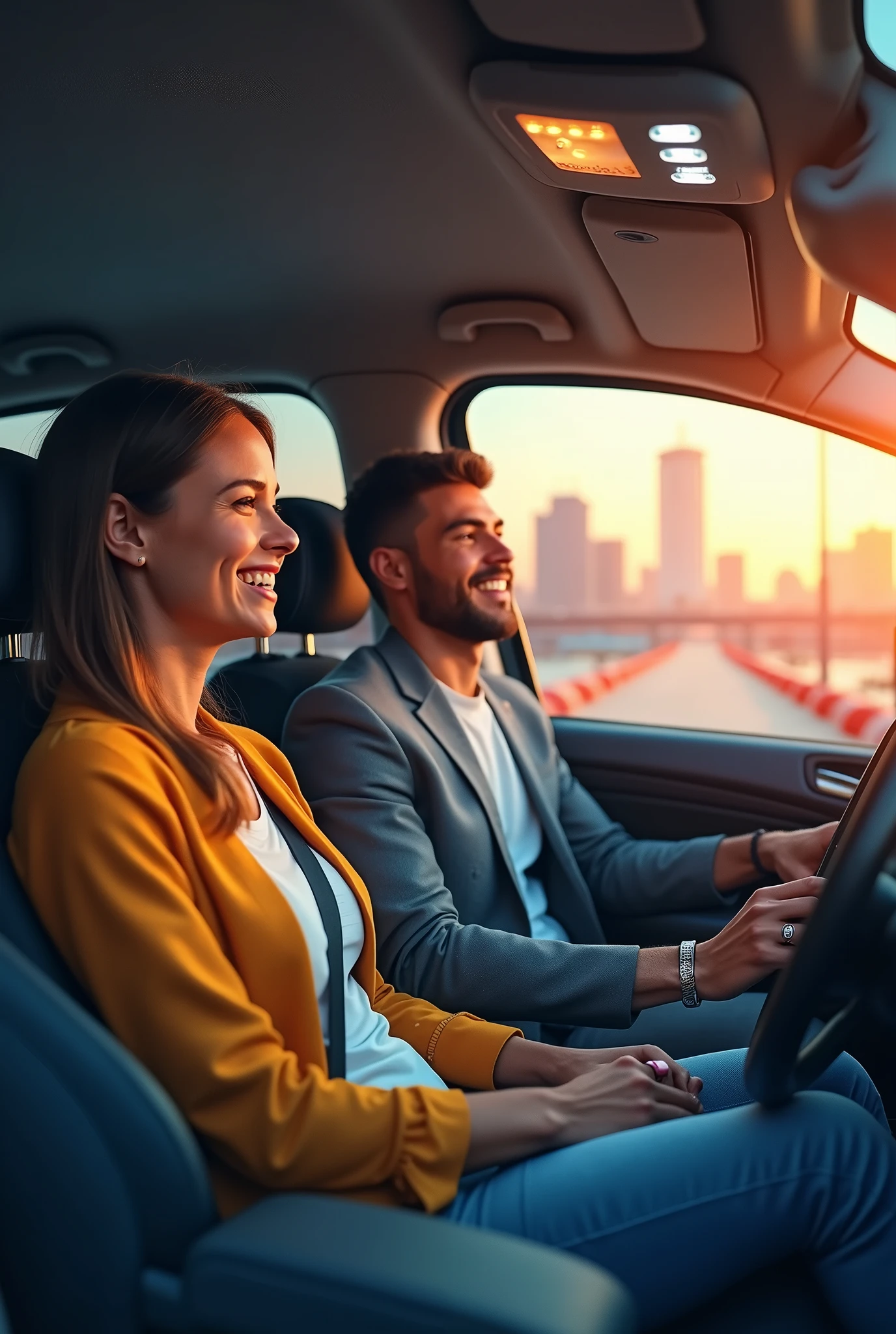 I need you to create an image with inDrive&#39;s slogan, and with the name City to City, I will approach drivers on WhatsApp to convince them to be drivers for the app. the image needs to be as realistic as possible , happy and smiling driver and passenger on a trip