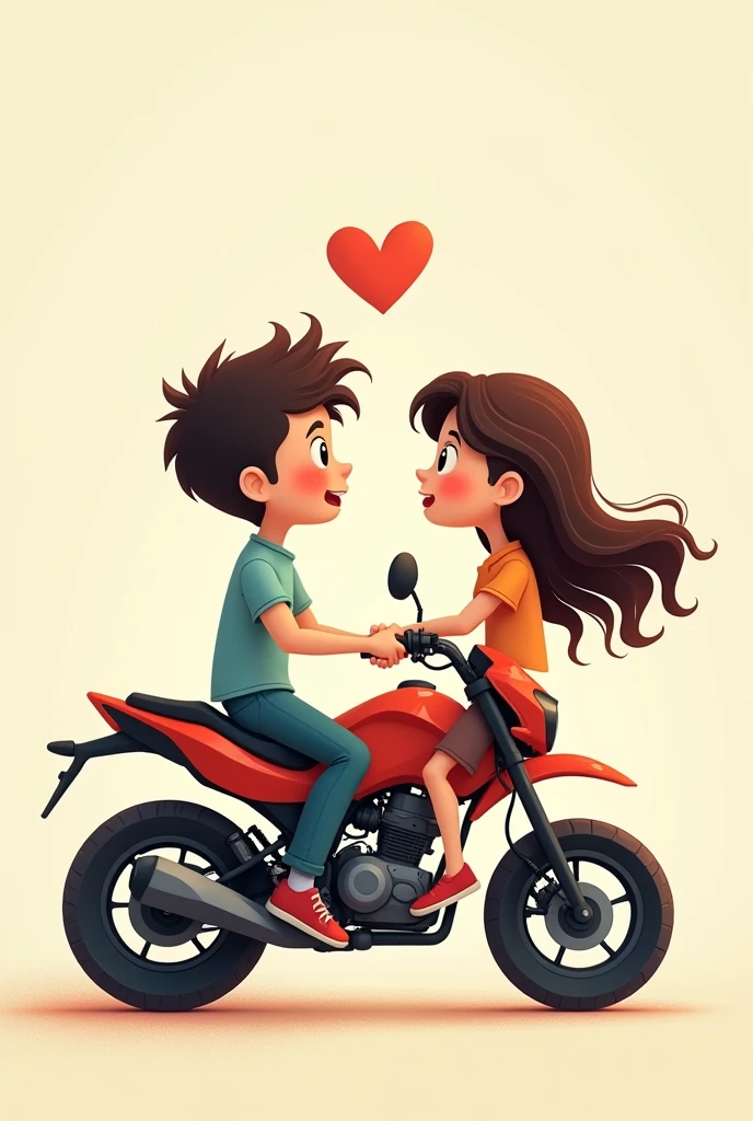 A animated boy and a girl are sitting on the bike called NS 200.He conveys his love to her. There should be a love in the middle and then the picture side view 