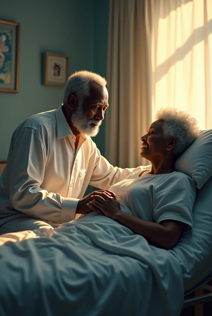 Old nigeria man taking care of his wife in hospital