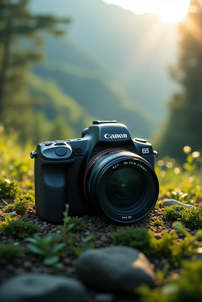 Canon eos r50 camera, drawn in color, nature background, cinematic lighting