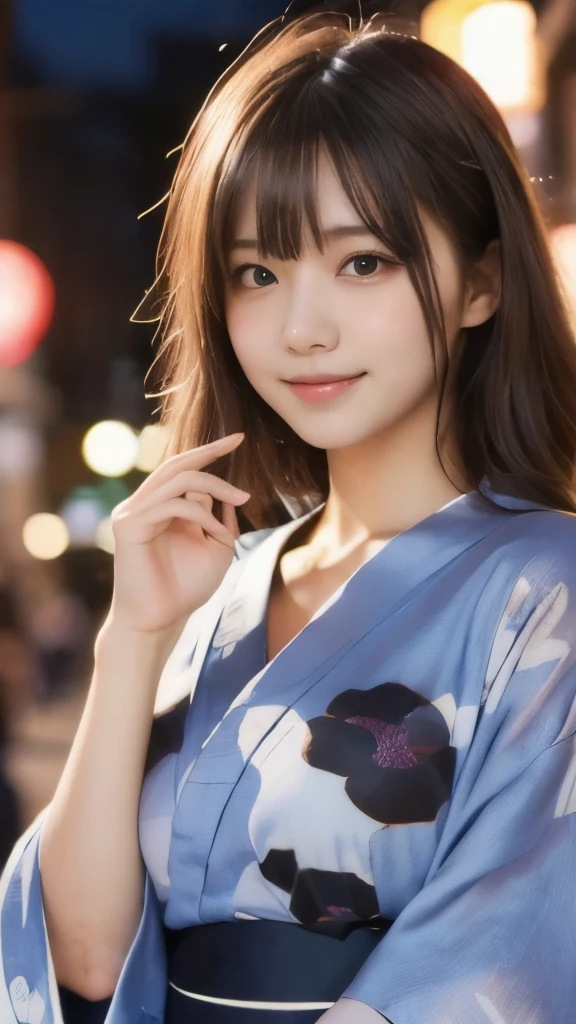 8k,Highest quality,(masterpiece:1.2),(Realistic),(Realistic:1.37),Ultra-high resolution,1 female college student,city,smile,Beautiful Eyes,Summer festival,(((Beautiful yukata))),Big Breasts,Perfect body,Perfect Fingers,Professional Lighting,gravure,Detailed face and skin texture,fine grain,RAW Photos