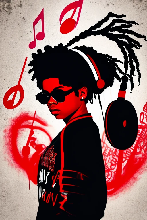 A background filled with scattered musical notes in various sizes and colors、
Creative logo illustration of a silhouette with dreadlocks and red headphones,
Banksy、
A background completely filled with scattered musical notes in various sizes and colors, covering the entire screen.
beautiful girl colorful image
Dance hiphop Dance CREW Waacking Dance
Punking
black medium hair black medium hair
Five fingers Baggy clothes Baggy clothes