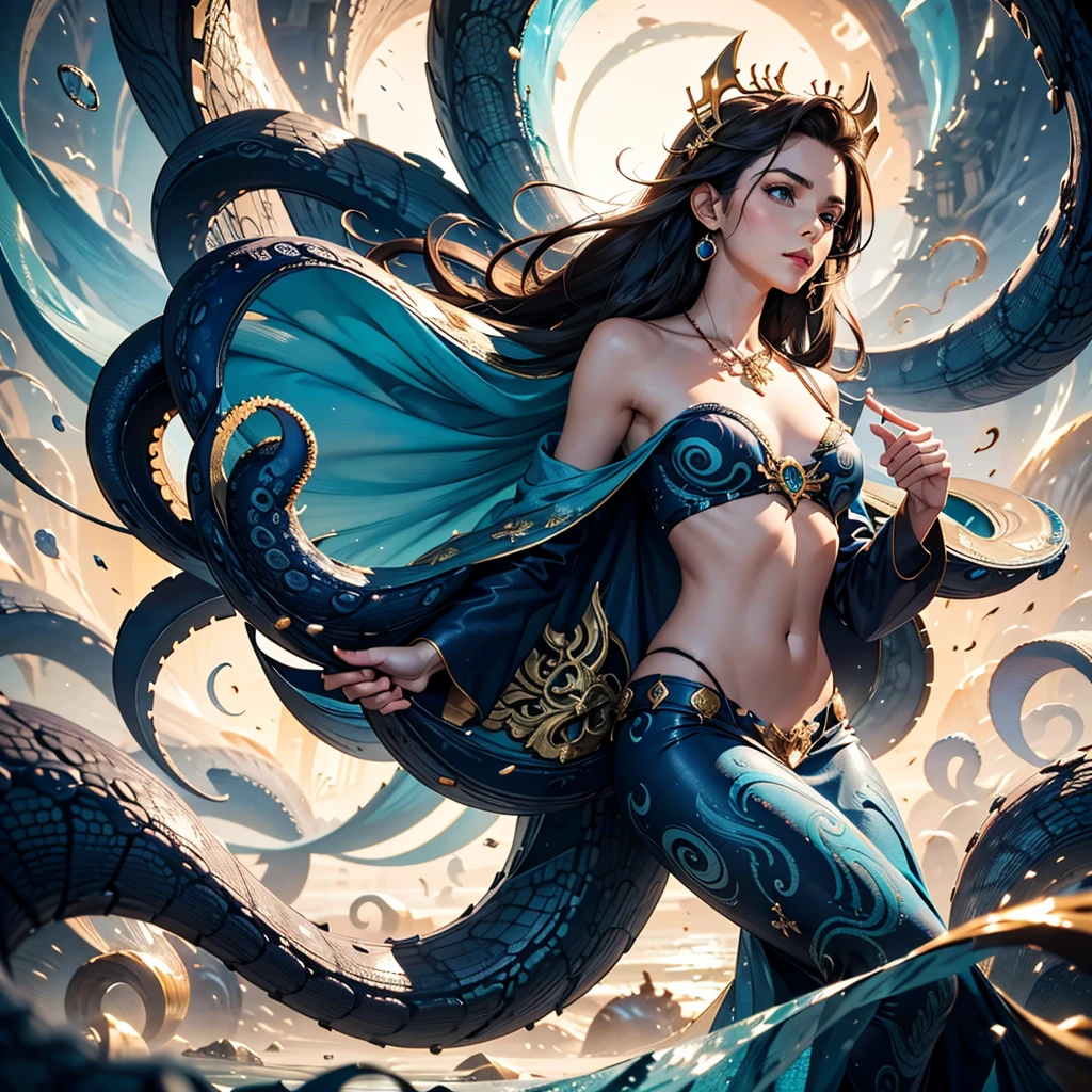 chest of the lord of the seas, decorated with blue marble, tentacles, casual illustration
