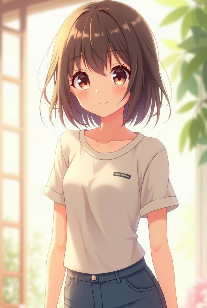 Anime girl wear short sleeve shirt, roll up sleeveless