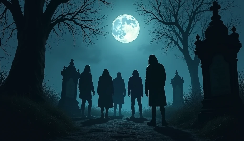 At night, they all hid near the graveyard. 5 log