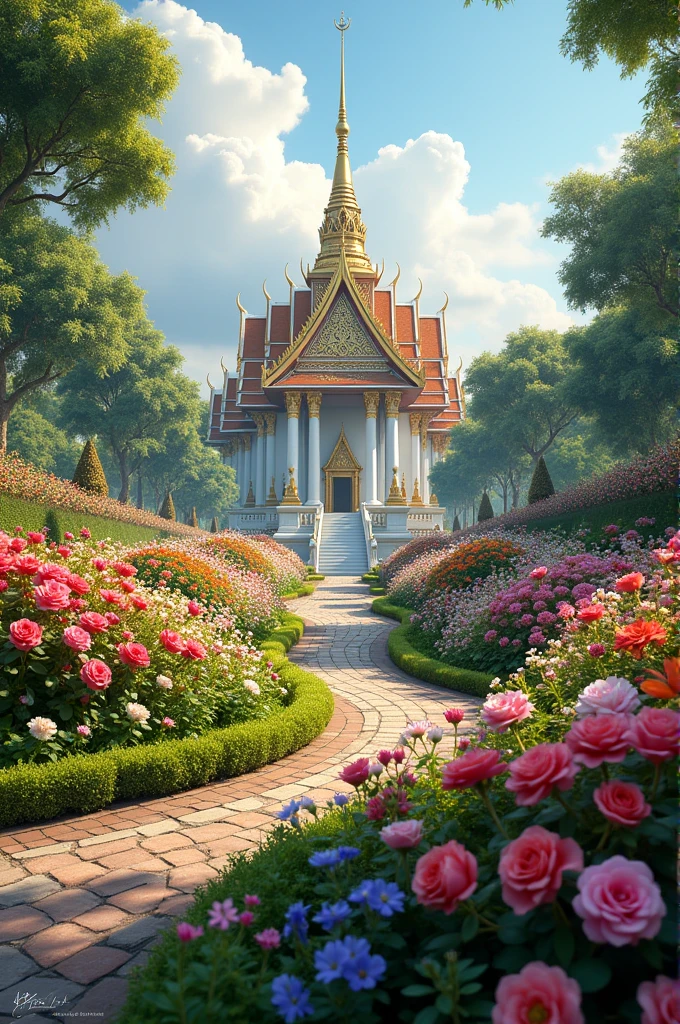 Flower garden and behind is the Ayutthaya palace.