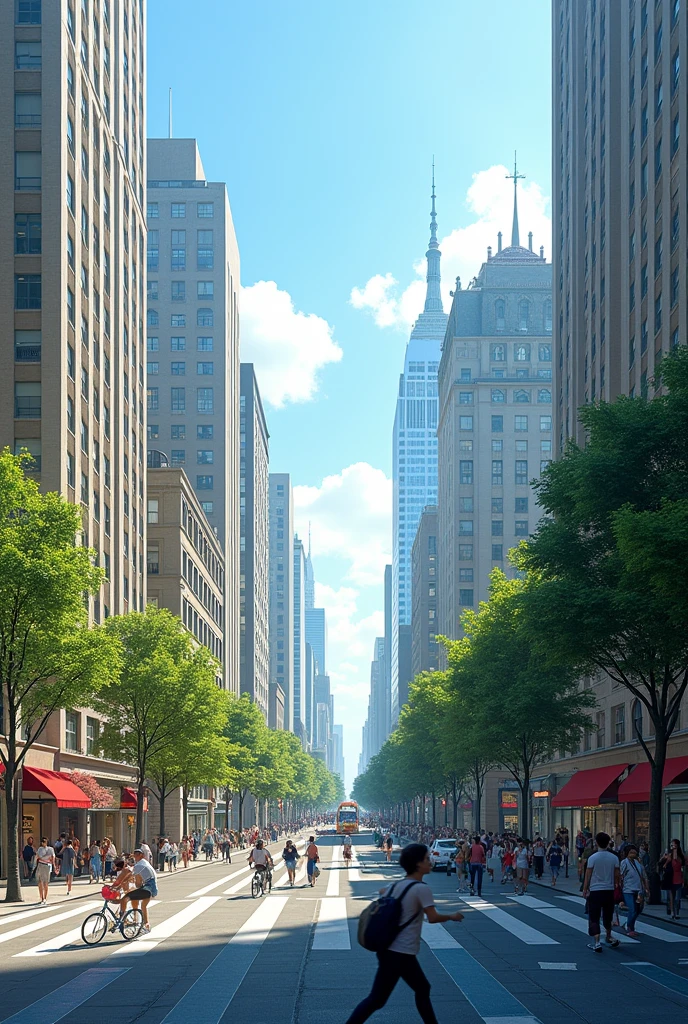 busy city with few cars