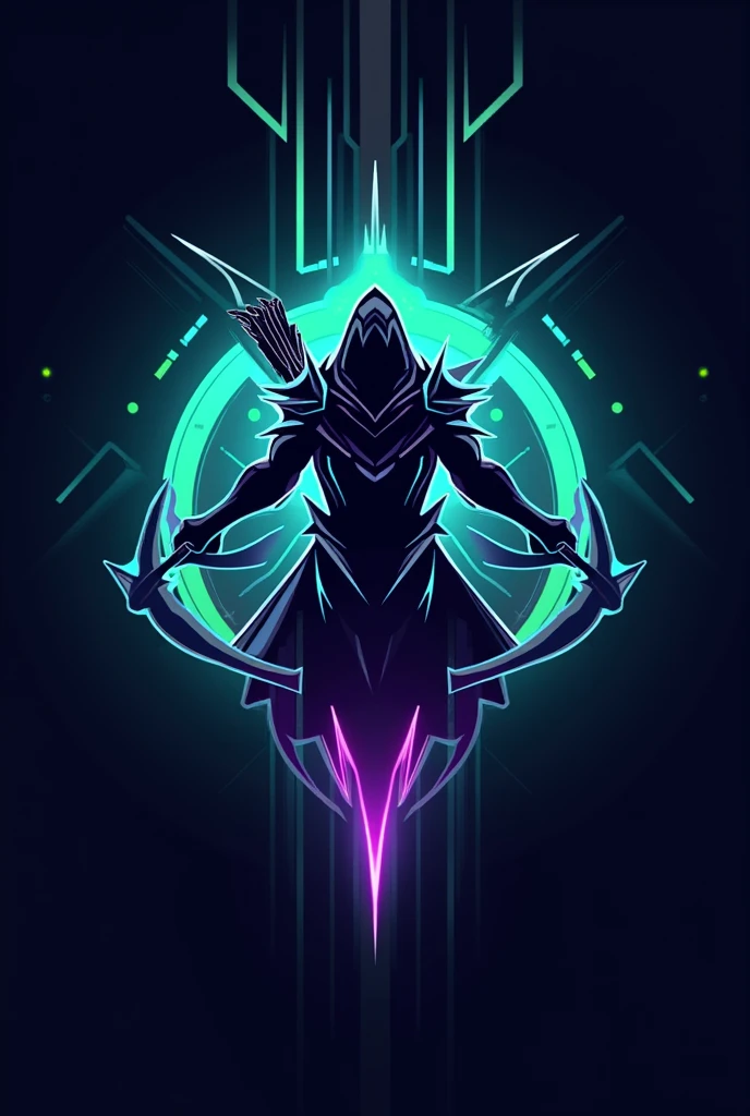 Create a vector image of a modern and dynamic gaming logo. The design should feature bold, sharp lines and a sleek, futuristic style. Incorporate elements , and use a color scheme that includes electric blues, neon greens, or vibrant purples. The logo should be versatile, easily recognizable, and suitable for use across various media." It should be a character luke a hunter, warrior, any cool character