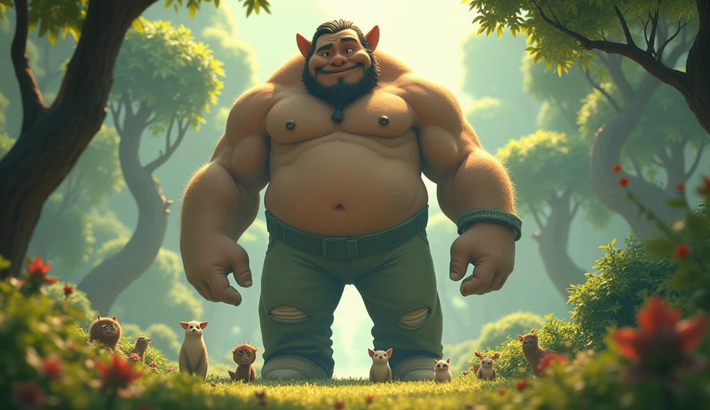 Creat a 3d animation images"Explore Dio's character as a kind-hearted giant who cares for the delicate beings around him.Discuss Dio's loneliness and his longing for a companion who understands his gentle nature."