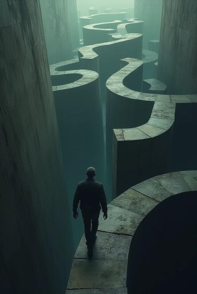John walking through a maze, trying to find his way out, symbolizing his search for truth
