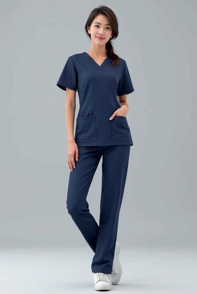 3D medical scrub Top and bottim, upper pocket and lover two pockets, Female , Navy blue