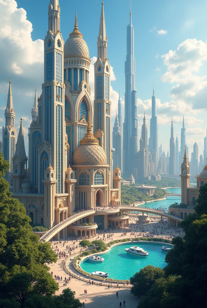 Make the same image, But now with a slightly more advanced city., better crafted and beautiful structures.