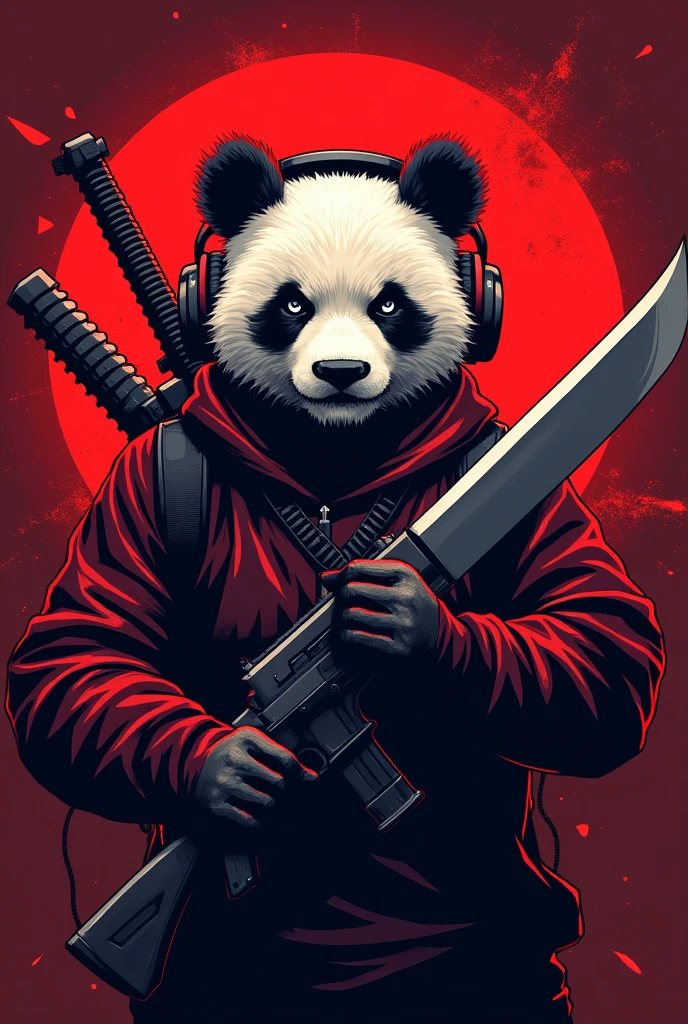 Panda gamer logo with weapons red design