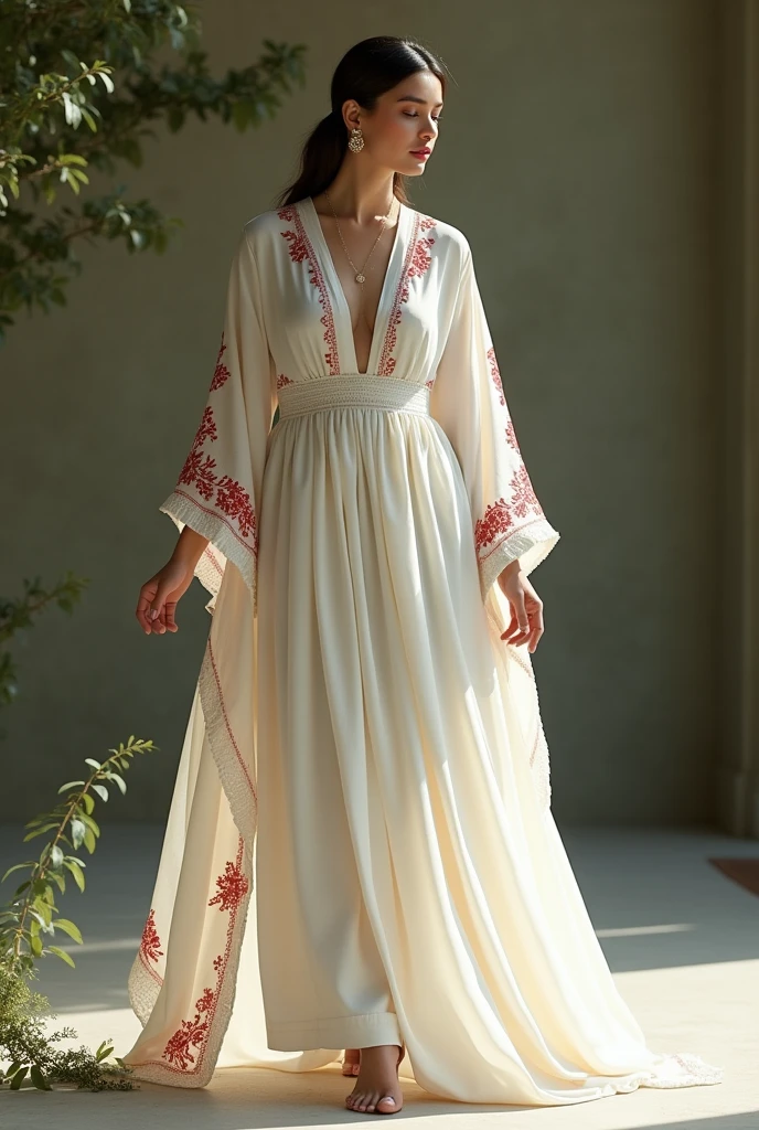 I have a white kashmiri shawl with thin red embroidery. I wish to upcycle the shawl into a dress. Can you generate images of short tunics with peplum cut and maxi dress designs for this shawl ? 