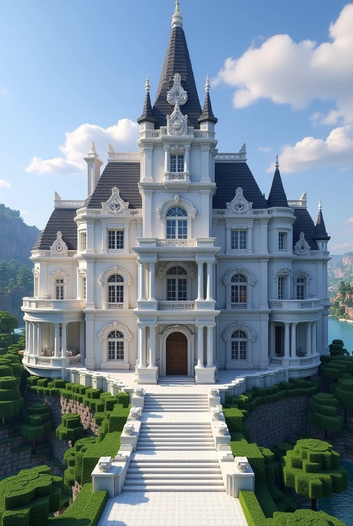 Create a white and grey minecraft mansion