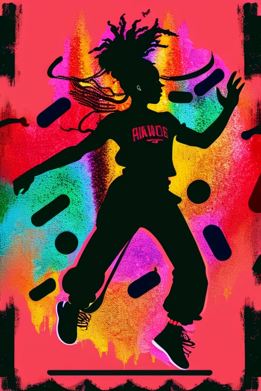 A background filled with scattered musical notes in various sizes and colors、
Creative logo illustration of a silhouette with dreadlocks and red headphones,
Banksy、
A background completely filled with scattered musical notes in various sizes and colors, covering the entire screen.
beautiful girl colorful image
Dance hiphop Dance CREW Waacking Dance
Punking
black medium hair black medium hair
Five fingers Baggy clothes Baggy clothes